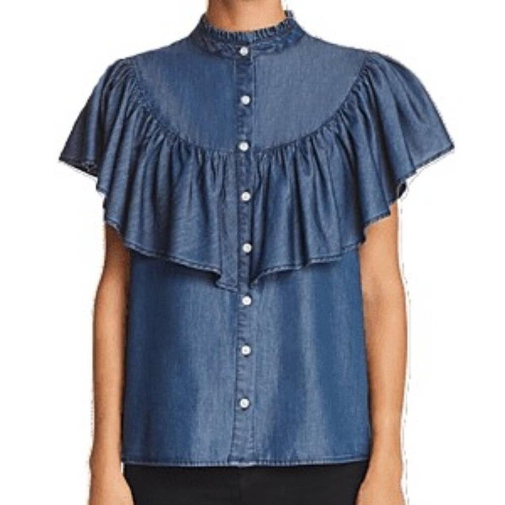 AQUA Chambray Ruffle VIX Shirt NWOT